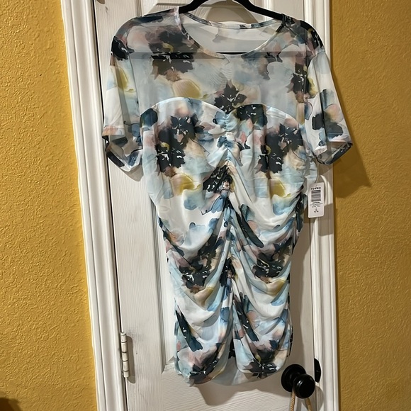 Torrid Ruched Top 1X Stretch Mesh Crew Neck Multi Floral - Picture 6 of 6